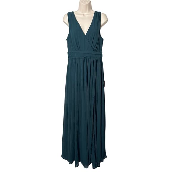 NWT Lulus Thoughts of Hue Emerald Green Surplice Maxi Dress Size L - Picture 3 of 12